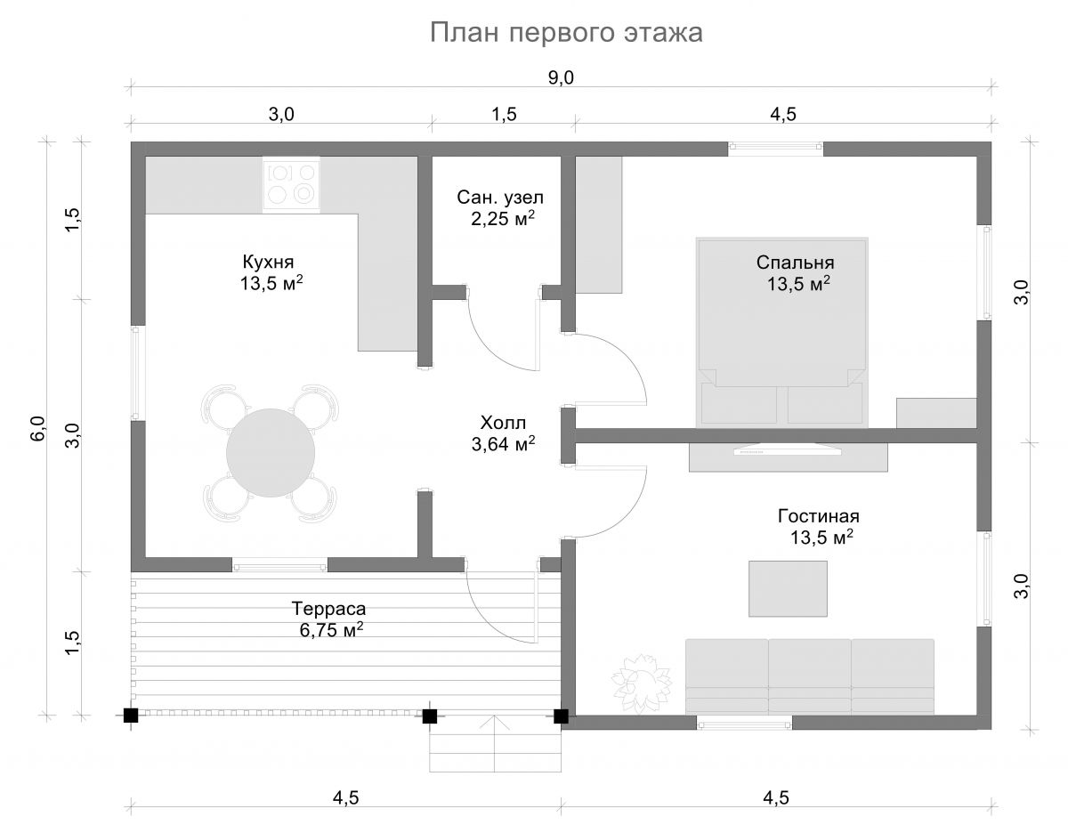Планировка дома 6 на 9 одноэтажный